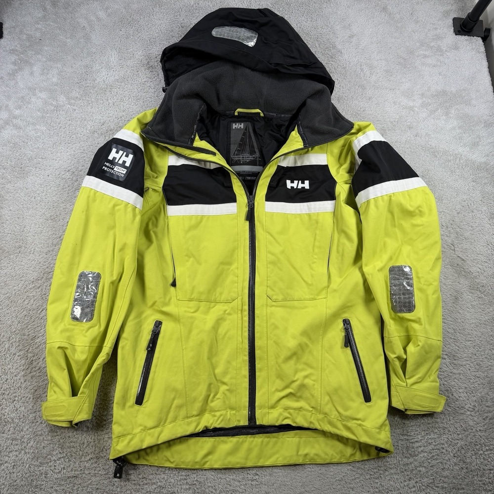 Helly Hansen Jacket Mens Small Yellow Tech Protection Hooded Waterproof High Vis
